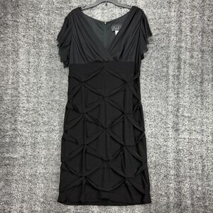 Alex Evenings Size 10 Black Sheath V-Neck Dress Chiffon Party Cocktail Career
